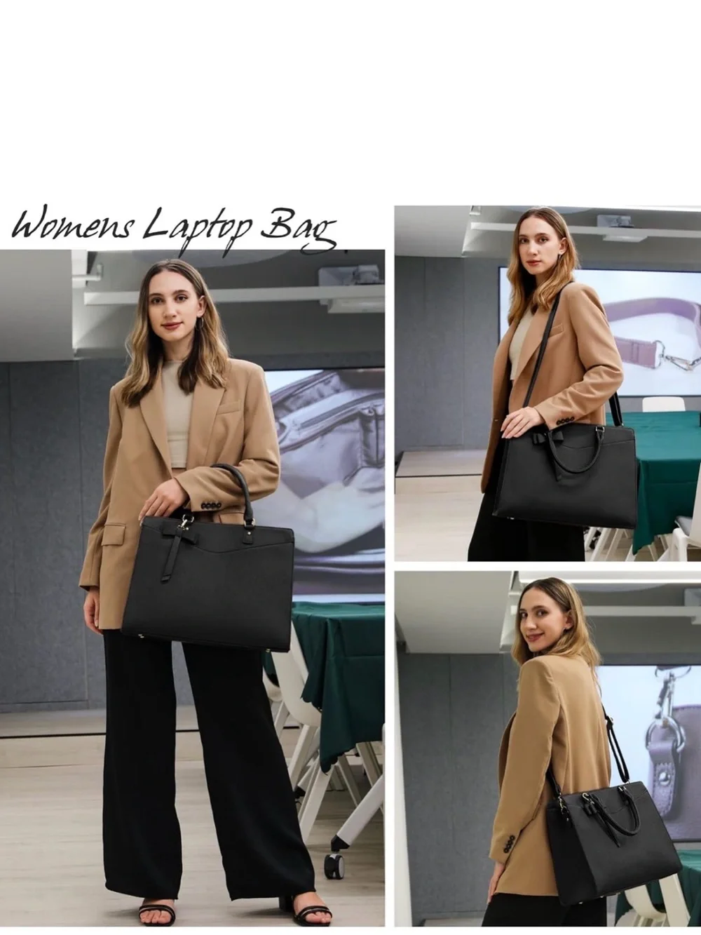 Professional Black Laptop Bag with Exterior Pocket and cute bow
